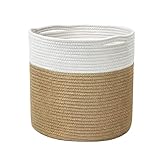 Goodpick Cesta para plantas de cuerda de yute grande y resistente moderna para macetas de 28 cm 305 x 305 cm cesta organizadora de almacenamiento decoración rústica del hogar rayas blancas y yute