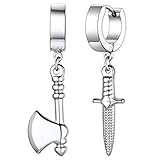 FaithHeart Pendientes Aros Colgante Hacha Puñal Pendientes Vikingos Acero Inoxidable 316L Hombre Aros Pequeños Finos Hipoalergénicos Amigos Piercing de Orejas