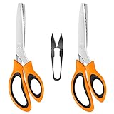 KUONIIY Tijeras dentadas (2 unidades, bordes dentados y festoneados) con tijeras de hilo, tijeras en zigzag con mango cómodo, para cortar tela, naranja-negro