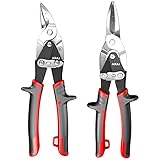AIRAJ Tijeras de hojalatero 2 piezas -Cizallas cortadoras de hojalata para trabajos pesados-Corte recto y a derechas-Herramienta de corte para metal-Doble acción de palanca-Empuñadura ergonómica