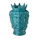 Baroni Home Cabeza de moro de porcelana de estilo siciliano monocromático. Maceta de interior de la Reina azul turquesa 18 x 22 x 31 cm