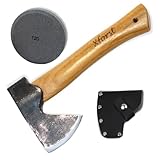 Xforst Hacha Incluye Piedra de afilar. Hacha de Mano - Hoja Fabricada en Acero Templado (Acero al Carbono). Modelo X-AG1 + X-GS2