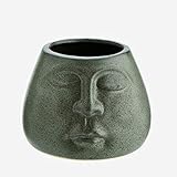 Madam Stoltz Pequeña maceta de gres verde con impresión de cara