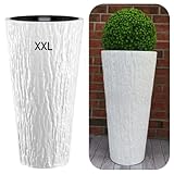 MELTOM Macetero redondo fino alto efecto 3D decorativo con inserto extraíble tamaño XXL blanco