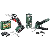 Bosch 06033D5101 NanoBlade AdvancedCut 18 Sierra a batería, 1 batería, tecnología NanoBlade + Lawn and Garden EasyPrune Tijeras de podar a batería