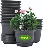 KAHEIGN 10 Piezas Macetas De Plástico, 15cm Macetas para Plantas Espesas Contenedor De Plantas Maceta De Jardinería Interior con Paleta De Drenaje (Marrón)