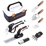 Yard Force Vita HX V06S - Maletín de Herramientas con batería de 4 V/4 Ah, Tijeras de podar para césped y arbustos, Pala Manual, Excavadora Manual, Horquilla Manual, HX V06S, Color Blanco