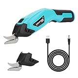 Tijeras Para Tela de Energía Eléctrica, 4.0V Cizallas Eléctricas con Bloqueo de Seguridad y 2 Cabezas de Corte, Tijeras Electricas Textil y Costura para Corte Papel Cartulina Cuero Alfombra, 8 mm Max