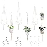 Gvolatee 6 Piezas Macramé Perchas de Cuerda Algodón para Plantas, con Ganchos Tornillos y en S, Planta Suspensión Colgador Techo, Soporte Macetas Decorativas Colgante Interior, Maceteros Colgantes