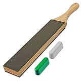 LAVODA Strop de cuero para afilar cuchillos con compuesto de pulido, kit de estropajo de doble cara de 14 x 2 pulgadas, bloque de corte de cuchillos para afilar carpintería, cuchillo plegable