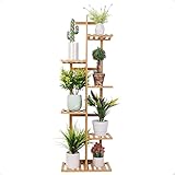 Medla Estantería para Macetas de Bambú, Escalera para Flores Trapezoidal con 7 Niveles Soporte Plantas Estante Vertical para Esquina Exterior Interior Balcón Jardín Sala de Estar 40 x 20,2 x 121,9cm