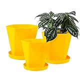 SUN-E Macetas para Plantas de Interior Macetas 19,5/16,5/13CM Set de 3 macetas de Exterior con Agujeros de Drenaje y platillos Idea de Regalo Decorativa Moderna (Amarillo Tierra)