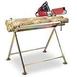 Herrselsam Caballete de sierra con soporte para motosierra, protector de cadena, varilla medidora, hasta 150 kg, 81 x 72 x 78,5 cm, soporte de sierra plegable, adecuado para aserraderos, talleres