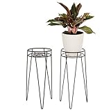 mDesign Juego de 2 portamacetas de estilo mediados de siglo de metal – Soportes metálicos redondos de moderno diseño industrial – Versátiles maceteros de metal para interiores y exteriores – bronce