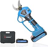 KOMOK Tijeras de Podar Eléctricas Inalámbricas Profesionales con Pantalla LED, 2 Baterías Recargables Tijeras para cortar Ramas de árboles frutales, 35mm/1.38inch Diámetro de corte (Azul)