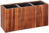 Amazon Aware Jardinera rectangular de madera de acacia de 66 cm con tres revestimientos interiores de plástico, marrón