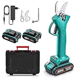 Careslong Tijeras de Podar Electricas 30mm, Inalámbricas, Profesionales, 48V 2.0AH tijeras de podar bateria, 2 baterías,Sk5 teflón Blade, para jardineria, huerto, olivos