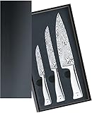 WMF Damasteel Juego de 3 Cuchillos de Acero Damasco Completamente Forjado