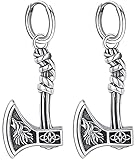 Pendientes Hombre Hacha Plata de Ley 925, Pendientes Vikingos Hacha para Hombre, Pendientes Vikingo Nórdicos Lobo Joyería para Hombre