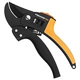 Fiskars Tijeras de podar con yunque para madera seca y dura, Diámetro de corte: 2,4 cm, Cuchillas de acero con cubierta antiadherente, Longitud: 19 cm, Negro/Naranja, PowerStep, P83, 1000575