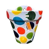 CERÁMICA Y DECORACIÓN Maceta de Barro Esmaltada Patio Andaluz a Elegir Decorado Lunares Multicolor de 19 cm.