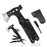 HONZIN Multifuncional Hacha 15 en 1 Martillo Multiuso de Acero Inoxidable Herramienta de Supervivencia para Equipo de Camping Con Funda de Nailon Para Senderismo, Supervivencia Al Aire Libre