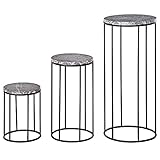 Outsunny Soportes para Plantas de Metal 3 Piezas Apilables Estantes Porta Macetas Decorativos con Efecto de Mármol para Interiores y Exteriores Ø30,5x70,5 cm Gris y Negro