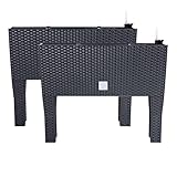 PAFEN 2 macetas con patas – 595 x 240 x 460 mm – Macetero con aspecto de ratán, indicador de nivel de agua, jardinera de balcón, jardineras, antracita