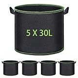 XZMCAT Bolsa de Cultivo 5X 30l, Bolsas de Tela no Tejida para Plantas, Maceta de Cultivo con asa Negro, Bolsa de Plantación Reutilizable para Jardinería y Cultivo de Plantas