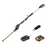 WORX 18V (20V MAX) Cortasetos Telescópica Alimentada por Batería PowerShare 2Ah WG252E, Cizalla Eléctrica, Tijeras Alimentadas por Batería con Hoja de Diamante Cortada con Láser