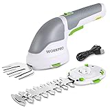 WORKPRO Tijeras Cortacésped y Arreglasetos 2 en 1, 3,6 V Cortasetos a Batería 2 Ah, Tijeras Arreglaseto con 2 Tipos de Cuchillas Ancho de Corte 75 mm, 118 mm, Herramienta para Jardín (Blanco)