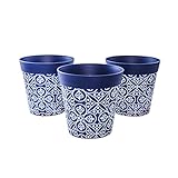 Hum Flowerpots, 15cm, Juego de 3, Varios Diseños, Colores y Tamaños, Planta de Plástico para Interiores/Exteriores Macetas,Azul Maroc