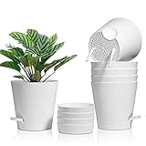 T4u 16,5cm Macetas Plástico,Maceteros Decorativos Interior con Agujeros de Drenaje,Riego Automático Macetas para Plantas Flores,Decoración del Hogar Balcón Jardín,Juego de 6,Blanco