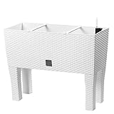 Maceta con sistema de riego para plantas DRTC Grande H46 Simil Rattan de interior exterior rectangular largo blanco 30 litros 60 x 25 x 46 cm diseño moderno de plástico para balcón