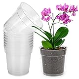 gueche 8 Pieza Maceta de Plástico Transparente, Maceta de Plásticos para Orquídeas con Agujeros de Drenaje Reutilizable, Ø 11.5 cm Maceta Orquidea Transparente para Balcón Interior y Exterior