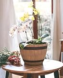 Jinfa Macetero Grande Exterior de Plástico Efecto Madera - Color Nogal - Diseño Media Barrica - Ø 38 cm 19L - Maceta Resistente para Jardín, Terraza y Hogar