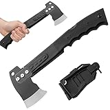 CJBIN Hacha Supervivencia, Hacha Leña, Bushcraft, Hacha de Camping con Funda y Silbato, Hacha de Exterior con Sierra, Hacha Multiusos para Camping, Senderismo y Supervivencia, Negra
