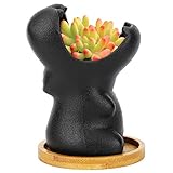 Herefun 9.5CM Maceta Pequeña de Cerámica Negro, Cerámica Cactus Macetas Hipopótamo, Animales Animados Macetas, Maceteros Decorativos Ideal para el Hogar, Oficina, Interiores, Exteriores