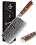 XINZUO Cuchillo Asiático Acero de Damasco, 18cm Cuchillo de Cocina Chino,Profesional Cuchillo de Carnicero,Afilado Hachas de Cocina Cuchillo para Verduras,con Rosewood Mango - Yu Serie