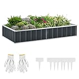 Outsunny Arriate de Jardín de Acero 174x90x30 cm Incluye Guantes Huerto Urbano Jardinera Macetero Rectangular para Cultivos Plantas Flores para Terraza Balcón Exterior Gris