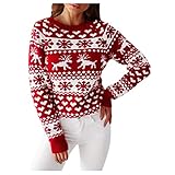 XUEJIANN Sudadera para mujer con diseño de copo de nieve o macetas, jersey de punto de Navidad, blusa para mujer vikinga, rojo, XL