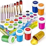 RATEL Pinturas Acrílicas, 31 Conjunto de Prima Caja de Pintura Acrílica Incluso 21 x 20 ml de Pigmento Acrílico +10 Pincel- Colores Vibrantes Pintura Acrilica para Papel, Roca, Madera, Cerámica