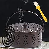 Soporte de espiral de mosquitos, soporte metálico para bobinas de mosquitos, caja de bobinas de mosquitos, soporte para bobinas de mosquitos, maceta retro con mango (A), color bronce