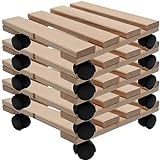 Cinco macetas con ruedas de madera maciza de haya estable, rectangular, 30 cm x 30 cm, hasta 120 kg