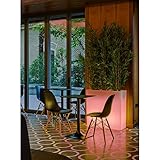Moovere Macetero Rectangular Hight con luz 80cm Altura, Iluminado Blanco Traslúcido, Cable o bateria Recargable, Exterior/Interior, Design, para Plantas y Flores, 80x32x80 cm (Carga Solar+Bateria)…