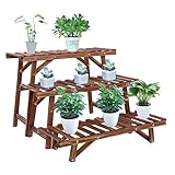 unho Escalera para Macetas de Madera, 3 Piezas Combinable Estanterias para Macetas Soporte para Plantas con 3 Estantes Soporte Macetas Exterior Interior Decoración Jardín Balcón 70x75x49,5cm en Total