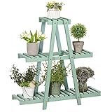 Outsunny Soporte de Madera para Plantas Estantería para Flores de 3 Niveles Estantería Decorativa para Interiores Exteriores 76x26x76 cm Verde