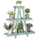 Outsunny Soporte de Madera para Plantas Estantería para Flores de 3 Niveles Estantería Decorativa para Interiores Exteriores 76x26x76 cm Verde