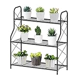 Bomclap Estantería para plantas de metal, 3 niveles, soporte para macetas, soporte para macetas para exterior, interior, balcón, jardín, multifuncional con gran capacidad, color negro