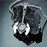 WYPAN Colgante Vikingo de Doble Hacha, Mitología Nórdica Odin Helm of Awe Valknut Amuleto, Collar de Acero Inoxidable Vintage para Hombres Joyería,Valknut,27inches